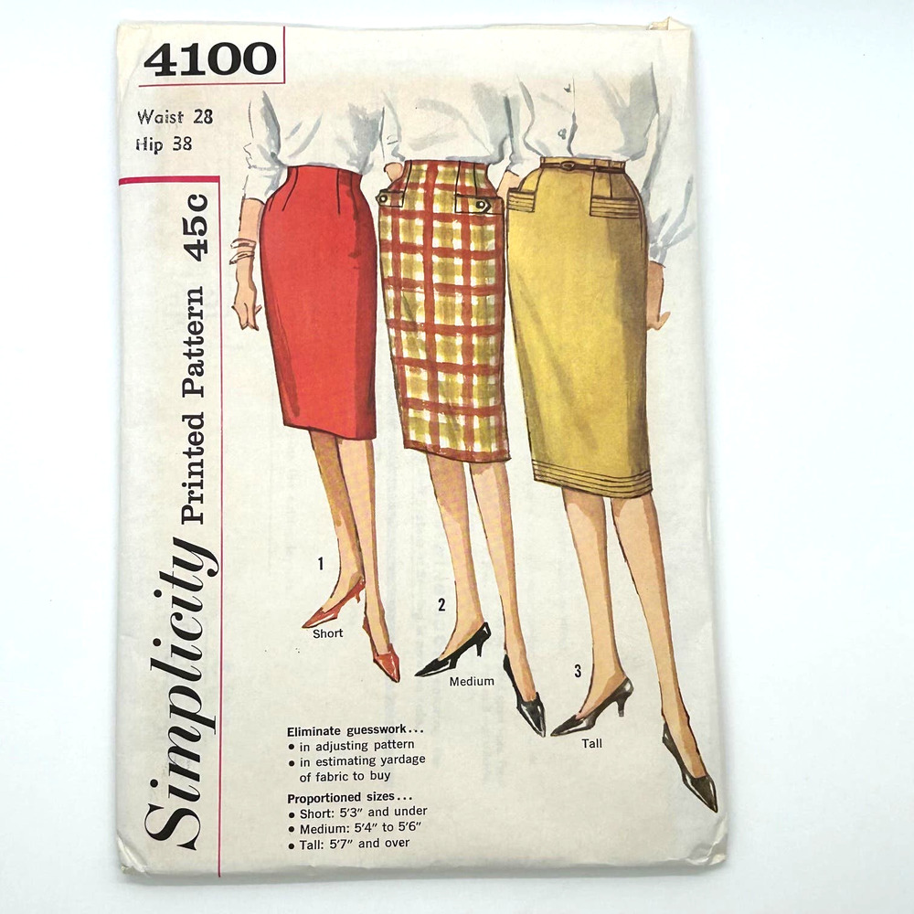 Simplicity Vintage1950's/ 60's Pattern #4100 Women's Proportioned Skirt Waist 28